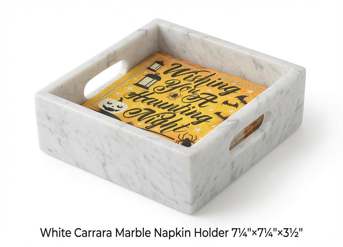 White Carrara Marble Napkin Holder 7 1/4"×7 1/4" height 3 1/2" with side handles holds 6" napkins perfectly FREE SHIPPING