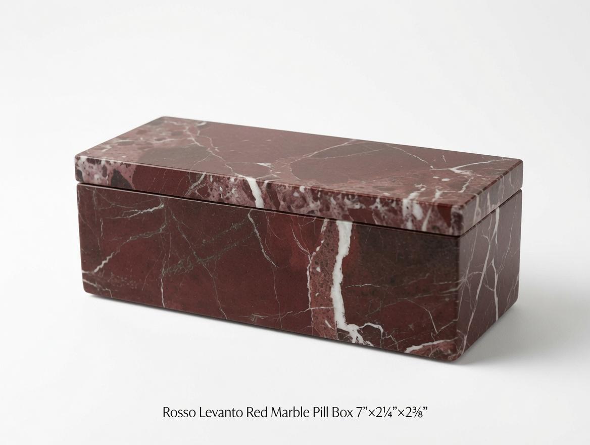 Rosso Levanto Red Marble Pill box marble box 7"×2 1/4" height 2 3/8" box with weakly pill organizer FREE SHIPPING