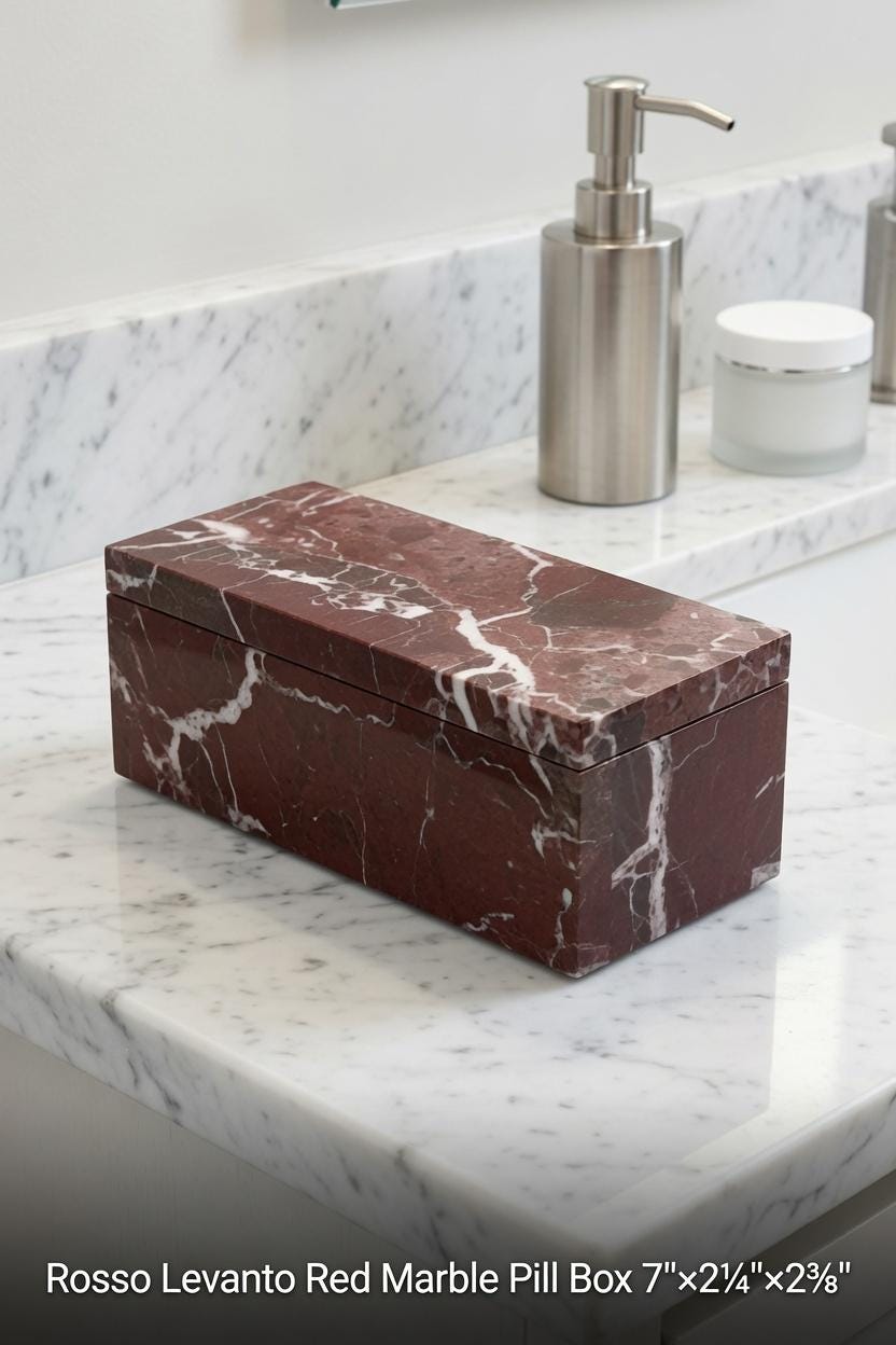 Rosso Levanto Red Marble Pill box marble box 7"×2 1/4" height 2 3/8" box with weakly pill organizer FREE SHIPPING