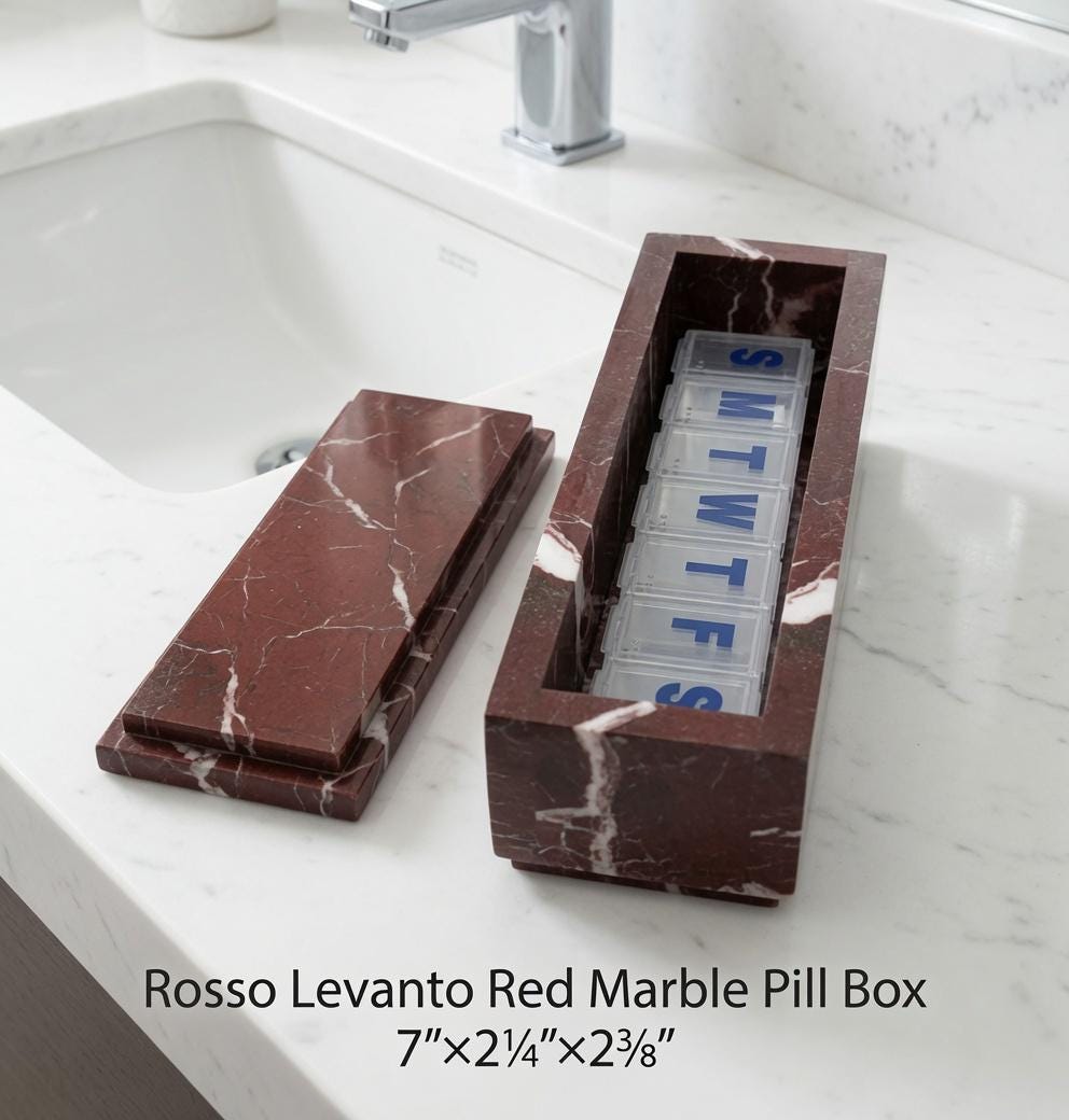 Rosso Levanto Red Marble Pill box marble box 7"×2 1/4" height 2 3/8" box with weakly pill organizer FREE SHIPPING