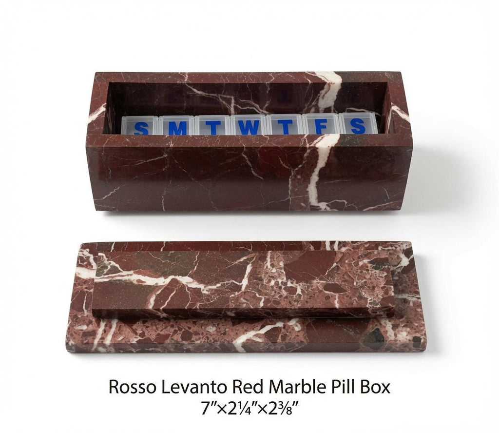 Rosso Levanto Red Marble Pill box marble box 7"×2 1/4" height 2 3/8" box with weakly pill organizer FREE SHIPPING
