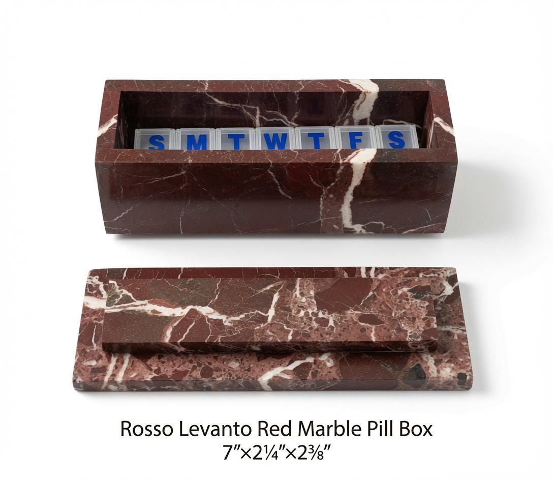 Rosso Levanto Red Marble Pill box marble box 7"×2 1/4" height 2 3/8" box with weakly pill organizer FREE SHIPPING