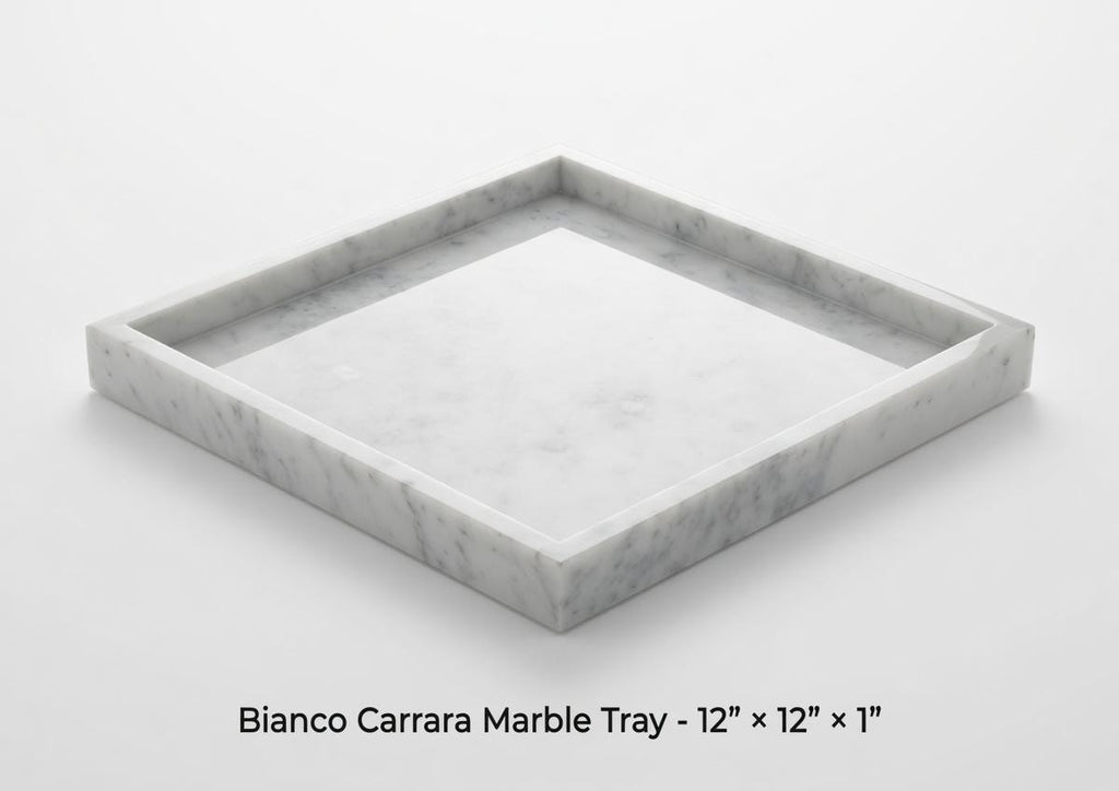 Handmade Bianco Carrara Marble Tray, Table Centerpiece (12"x12")