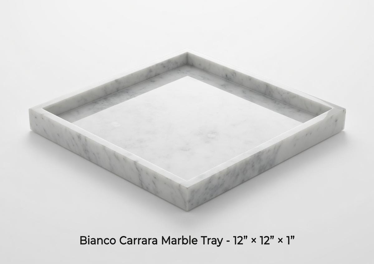 Handmade Bianco Carrara Marble Tray, Table Centerpiece (12"x12")