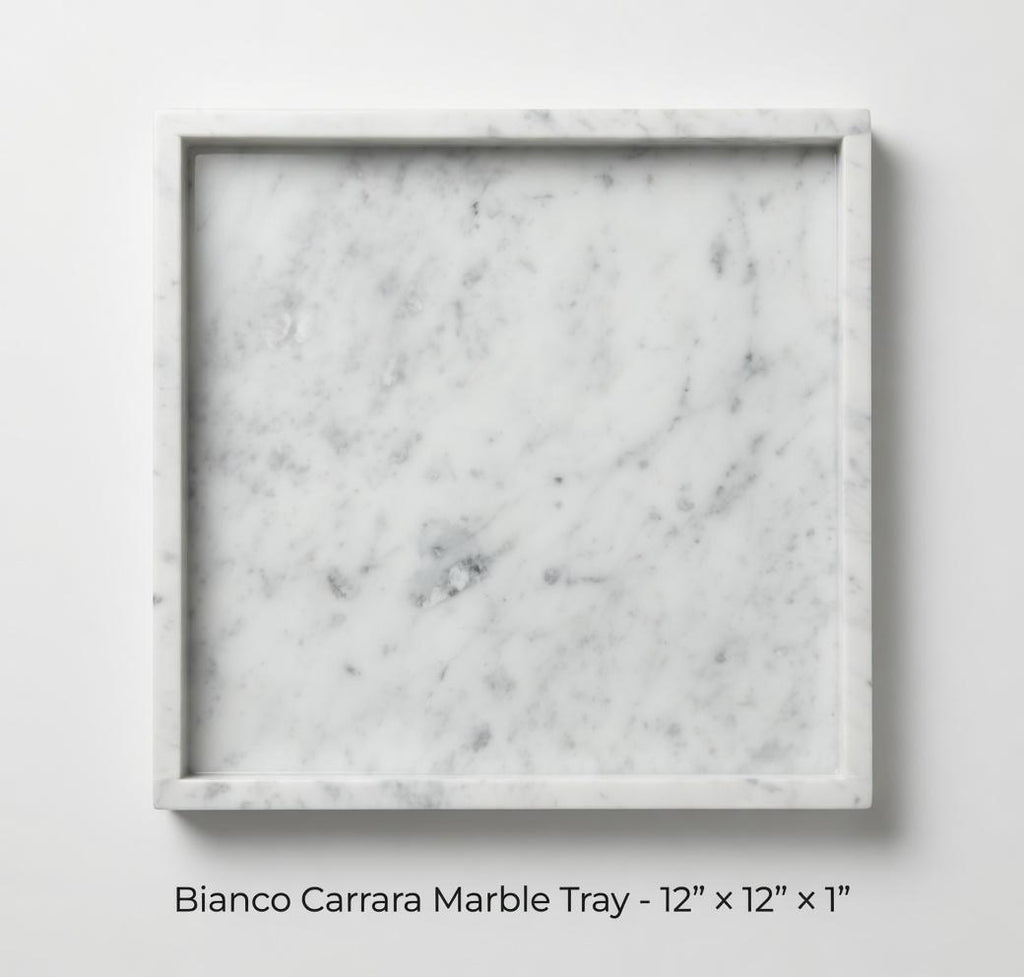 Handmade Bianco Carrara Marble Tray, Table Centerpiece (12"x12")