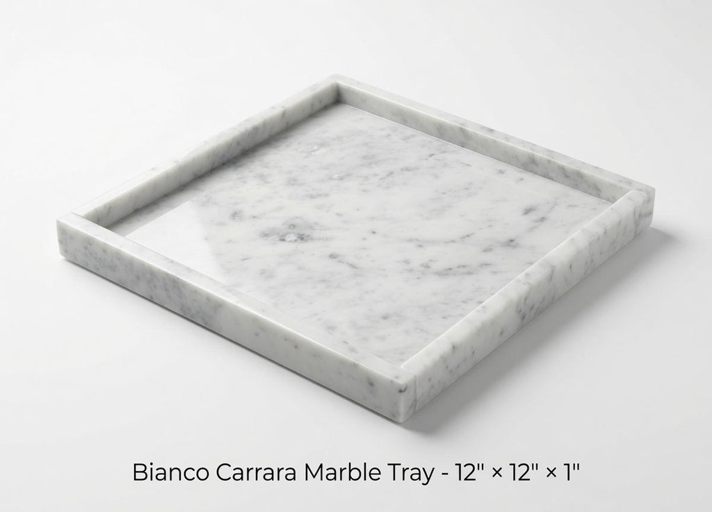 Handmade Bianco Carrara Marble Tray, Table Centerpiece (12"x12")