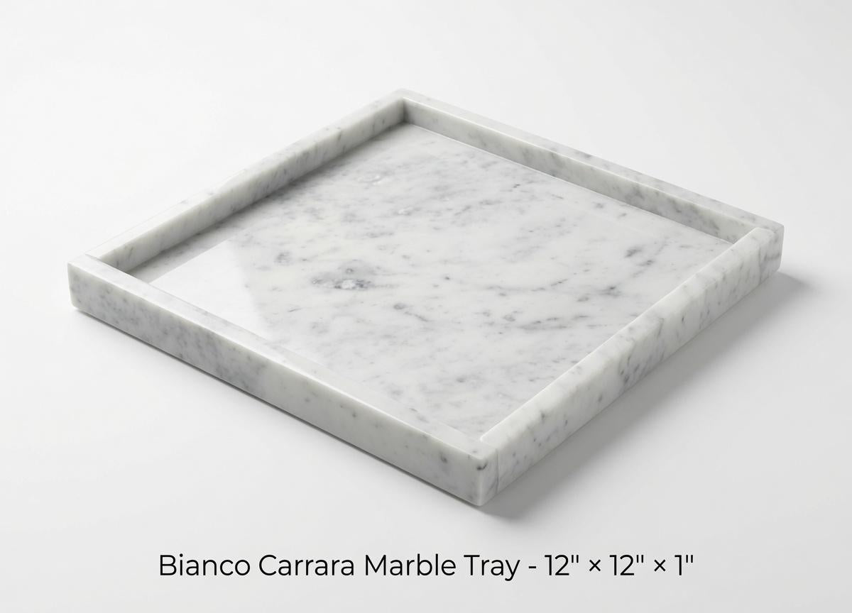 Handmade Bianco Carrara Marble Tray, Table Centerpiece (12"x12")