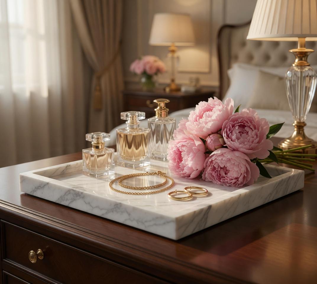 Handmade Bianco Carrara Marble Tray, Table Centerpiece (12"x12")