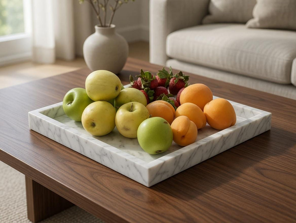 Handmade Bianco Carrara Marble Tray, Table Centerpiece (12"x12")