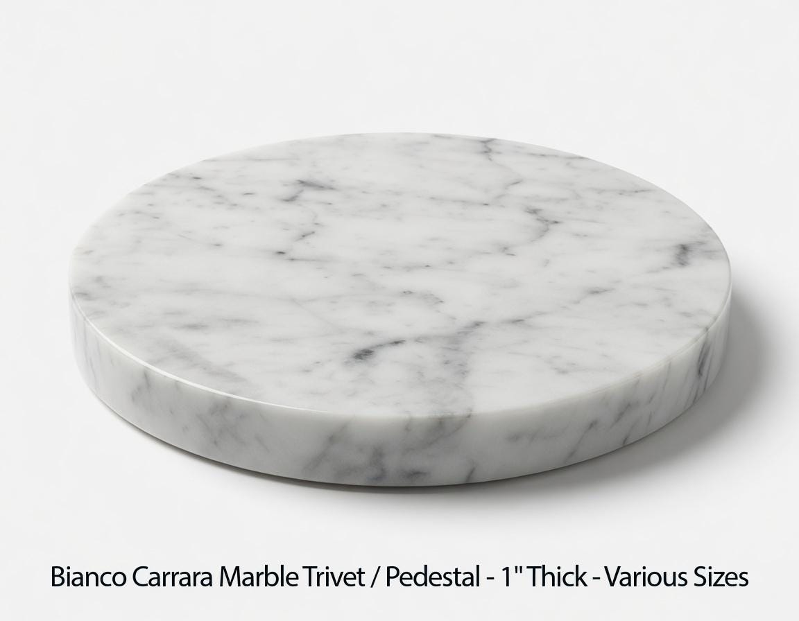 Bianco Carrara Marble 1" Thick Trivet, Polished Stone Art Pedestal various sizes available