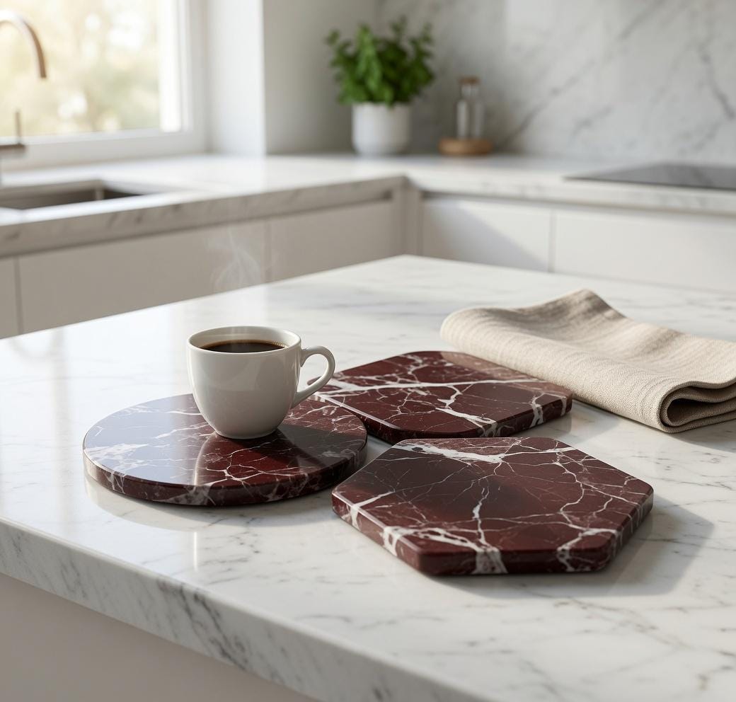 Rosso Levanto Red Marble Trivet,  Hot plate. Perfect to protect your table from hot pans 9" available in 3 shapes. circle, square, hexagon.