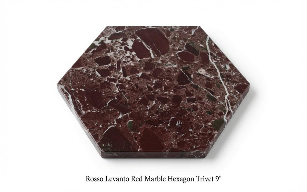 Rosso Levanto Red Marble Trivet,  Hot plate. Perfect to protect your table from hot pans 9" available in 3 shapes. circle, square, hexagon.