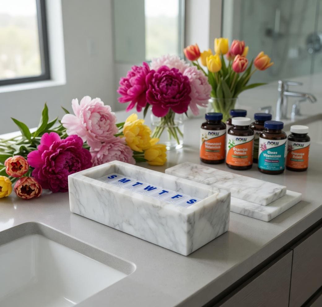 Handmade Bianco Carrara Marble Pill Box Organizer - Weekly Pill Case with Lid FREE SHIPPING