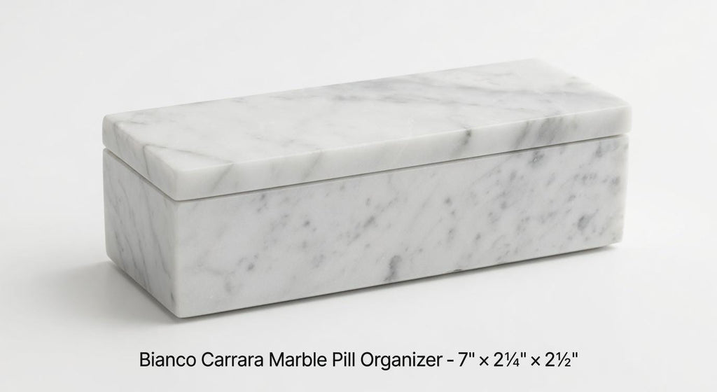 Handmade Bianco Carrara Marble Pill Box Organizer - Weekly Pill Case with Lid FREE SHIPPING