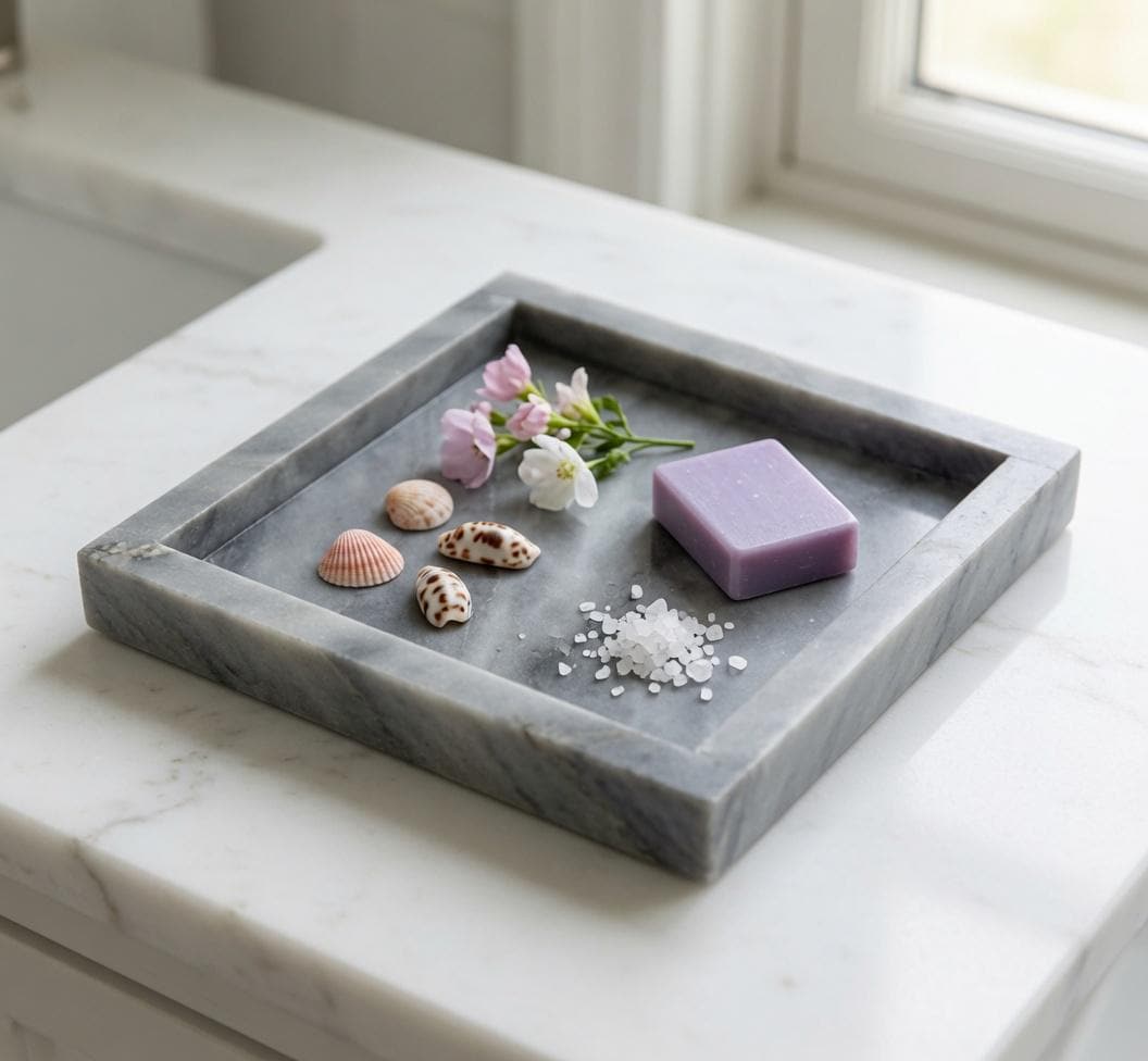 Handmade Vogue Gray Marble Tray 6" × 6" height 1", perfect for your nightstand, bathroom, or I use them as trinket tray.