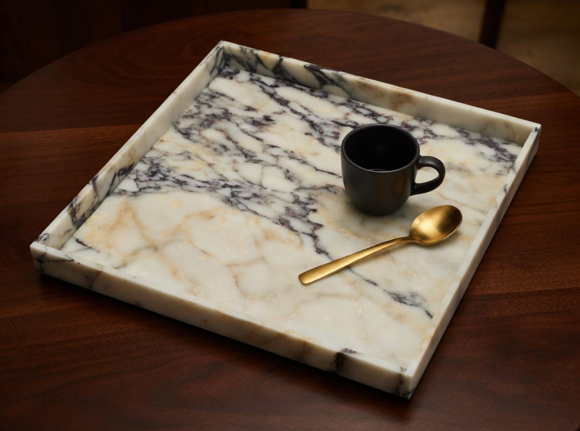 Amaretto Viola Marble Tray 20"×20" height 2", Elegant Purple & White Stone free shipping