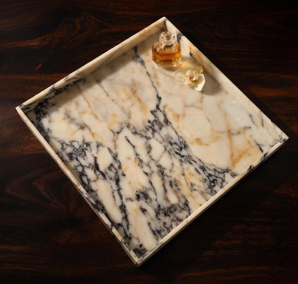 Amaretto Viola Marble Tray 20"×20" height 2", Elegant Purple & White Stone free shipping