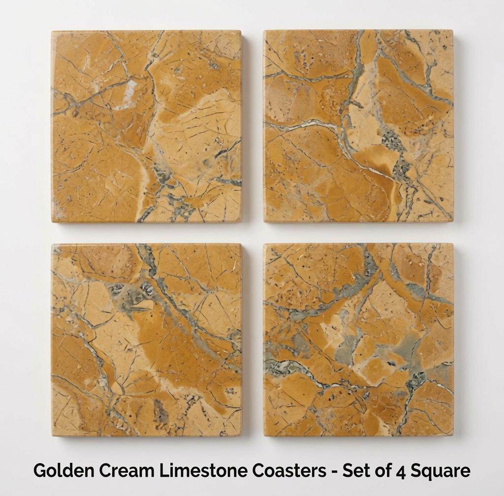 Handmade Golden Cream Limestone Coasters, Set of 4