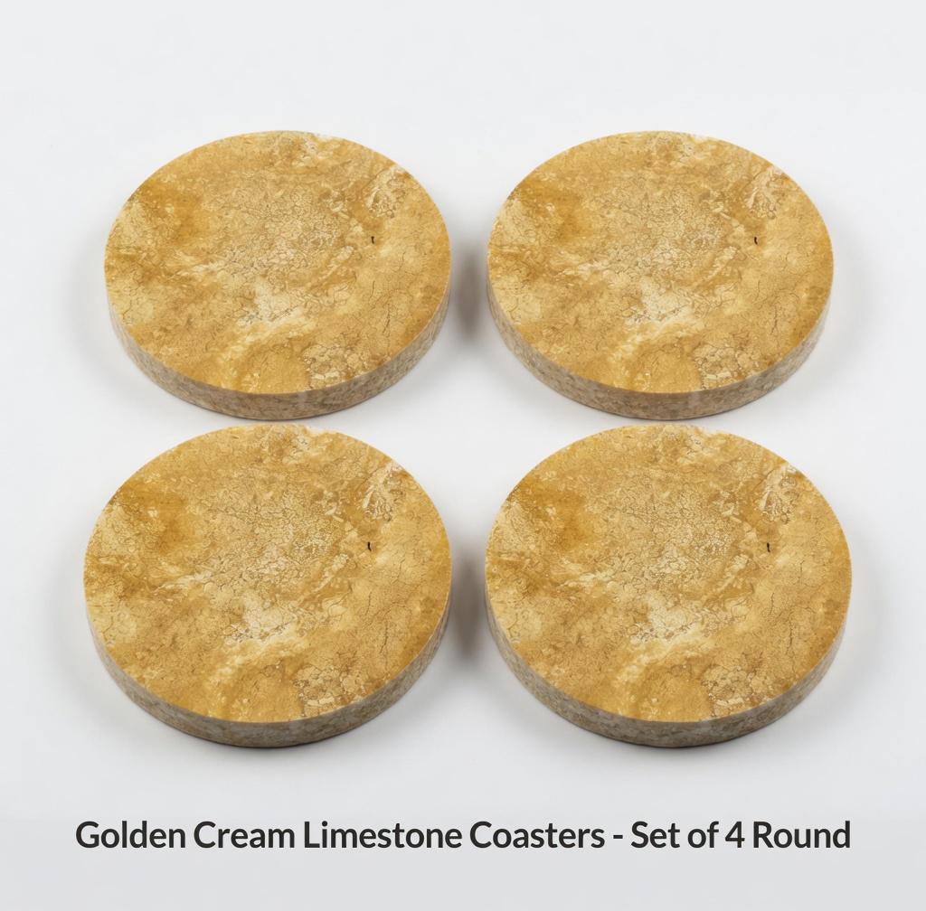 Handmade Golden Cream Limestone Coasters, Set of 4