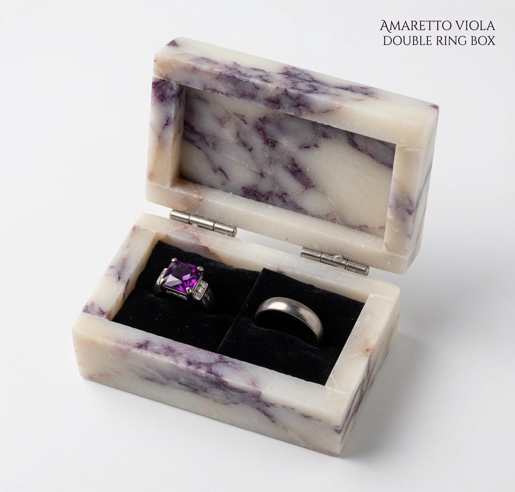 Amaretto Viola Marble Double Ring Box, Elegant Keepsake perfect to hold 2 rings and treasure forever