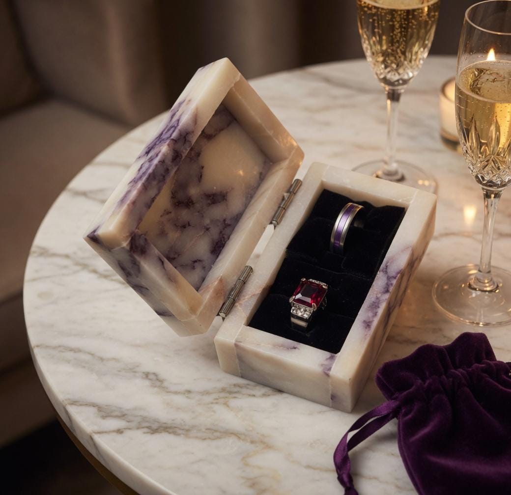 Amaretto Viola Marble Double Ring Box, Elegant Keepsake perfect to hold 2 rings and treasure forever