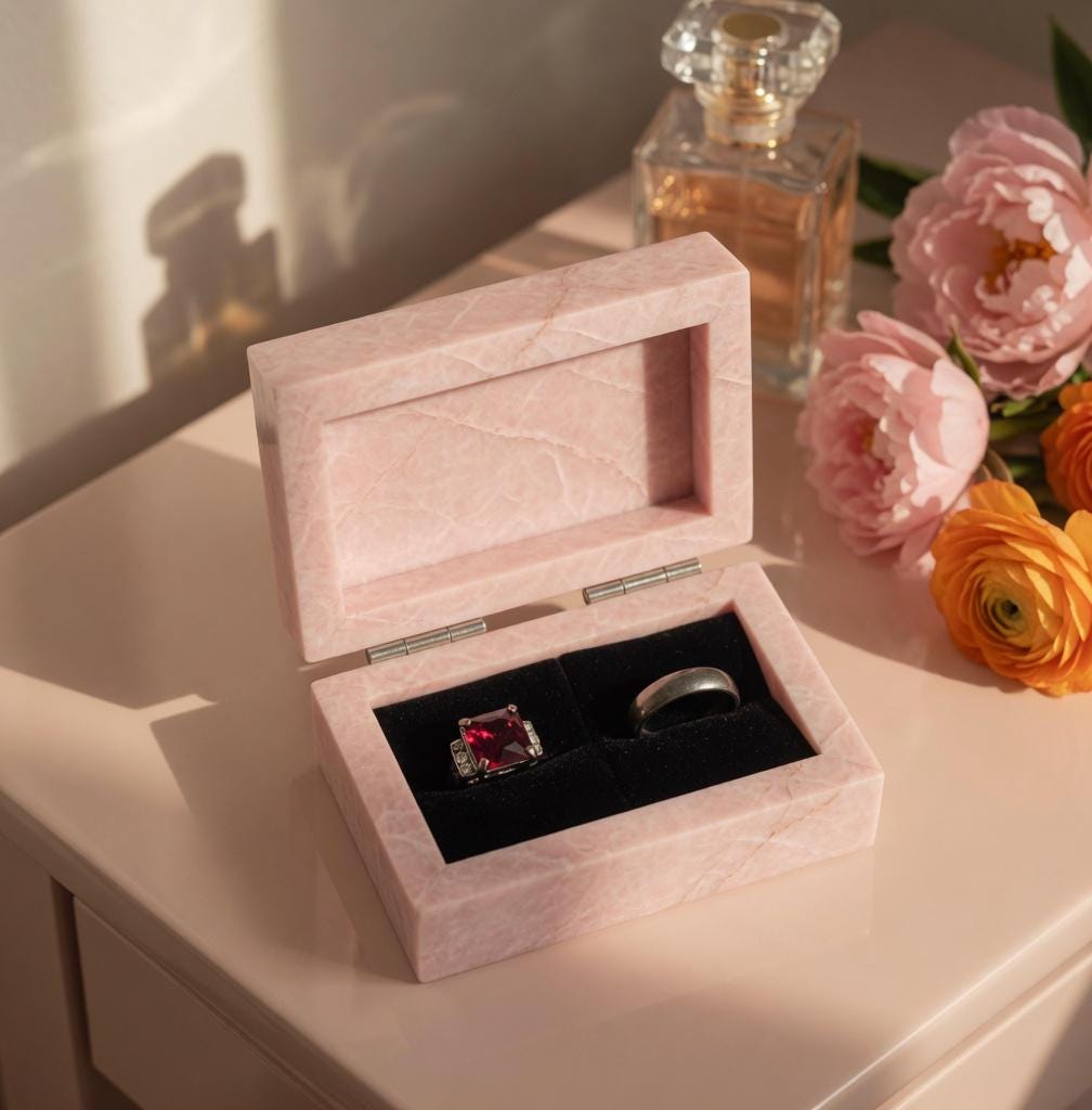 Coral Notte Marble Double Ring Box, Engagement Ring Keepsake