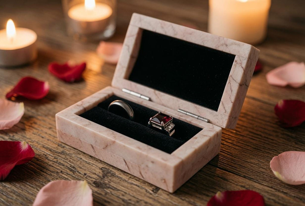 Coral Notte Marble Double Ring Box, Engagement Ring Keepsake