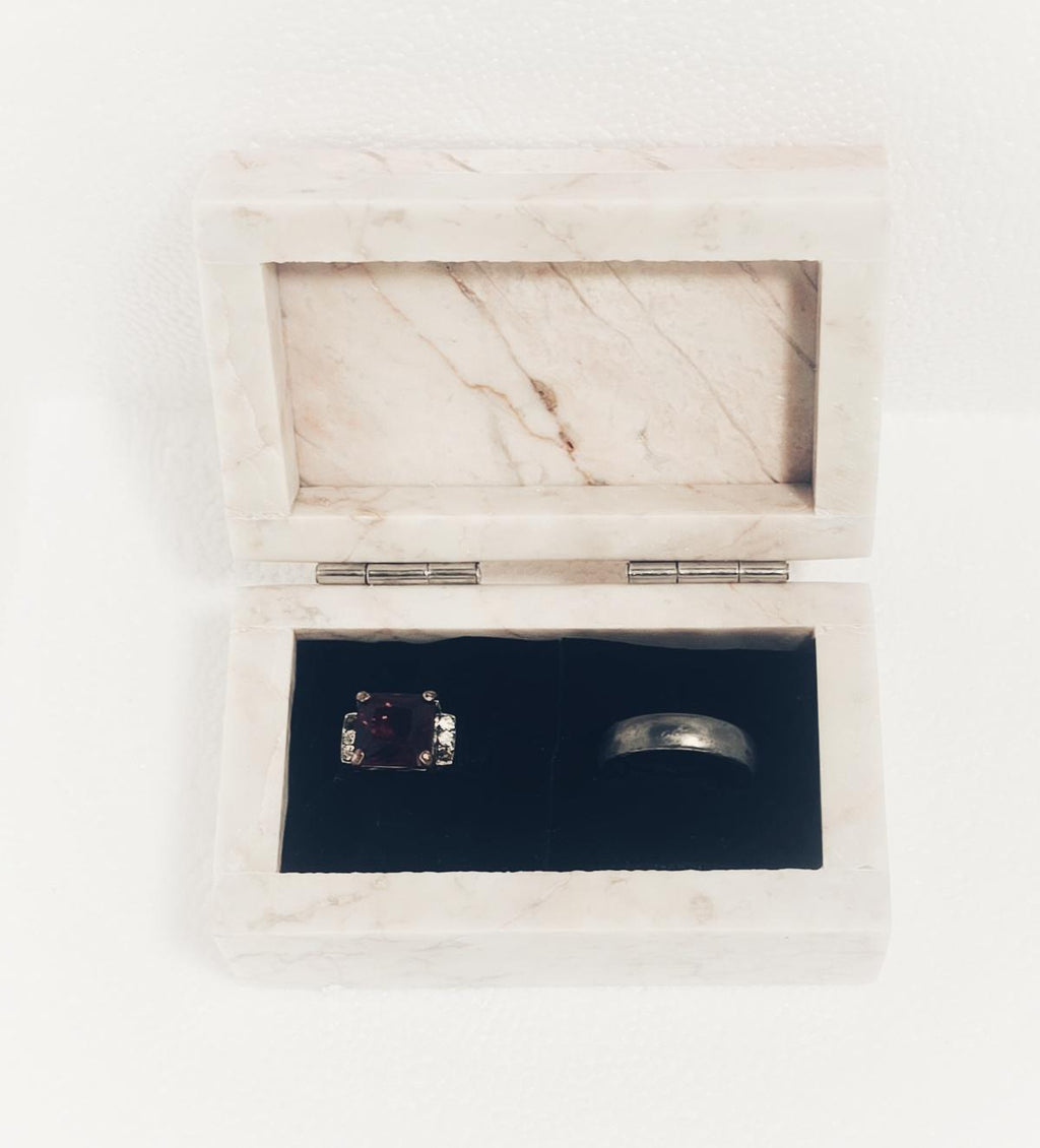 Coral Notte Marble Double Ring Box, Engagement Ring Keepsake