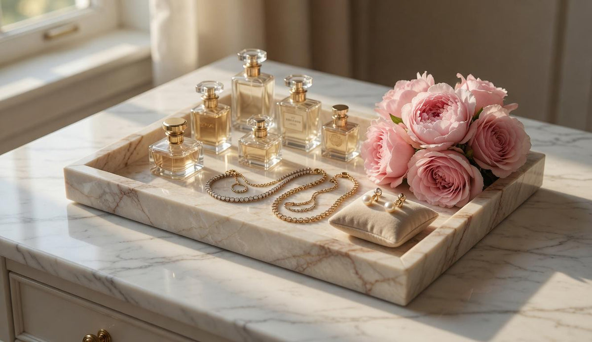 Handmade Dynasty Cream Marble Tray,Stone Tray (12"x8"x1") perfect centerpiece for your table