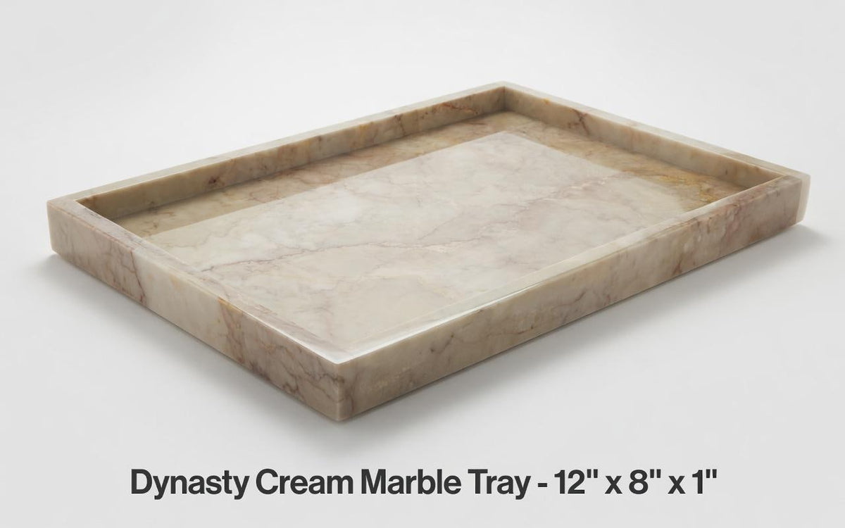 Handmade Dynasty Cream Marble Tray,Stone Tray (12"x8"x1") perfect centerpiece for your table