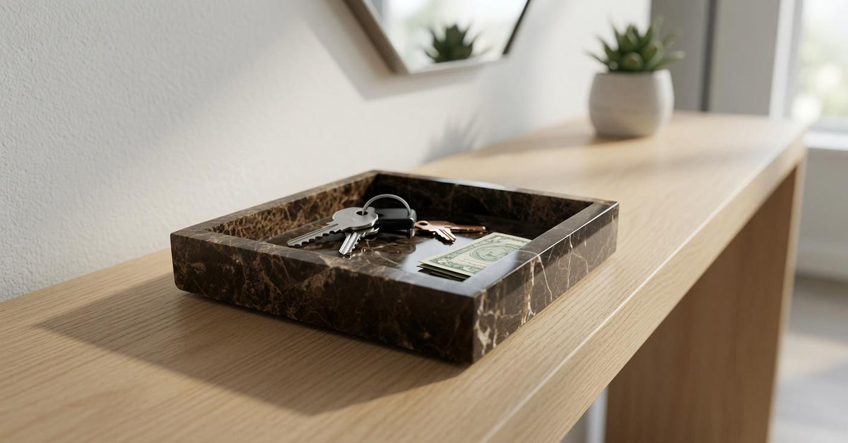 Handmade Emperador Dark Marble Tray, Home Decor (6x6x1) perfect for a catch all tray