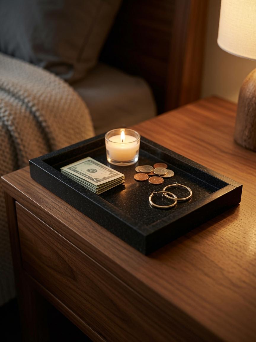 Handmade Absolute Black Granite Tray, Housewarming Gift 10"×6 3/4" height 1"