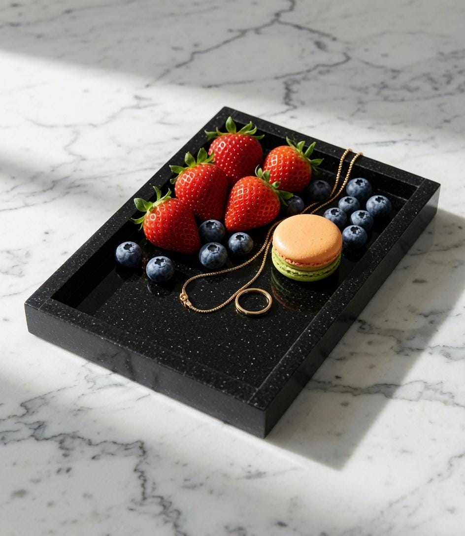 Handmade Absolute Black Granite Tray, Housewarming Gift 10"×6 3/4" height 1"
