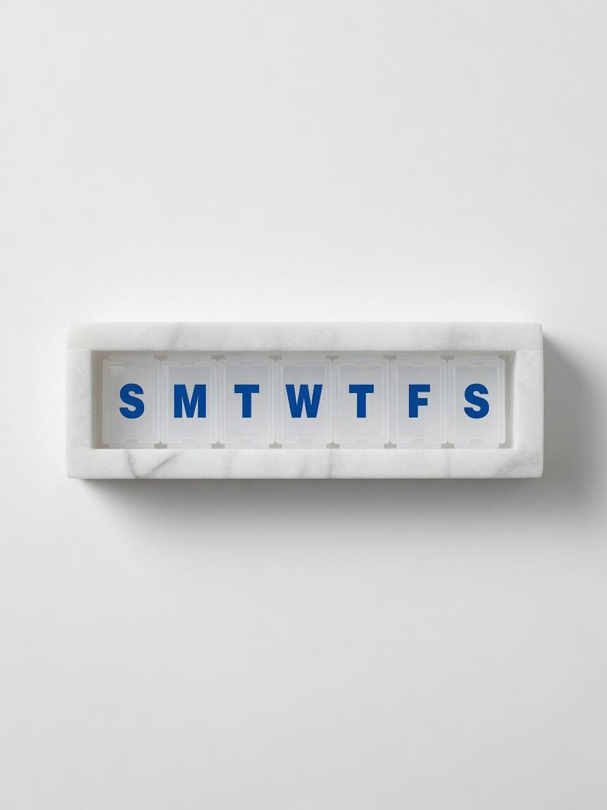 Glacier White marble pill shorter box 7"×2 1/4" height 2 3/8" with weakly pill organizer FREE SHIPPING
