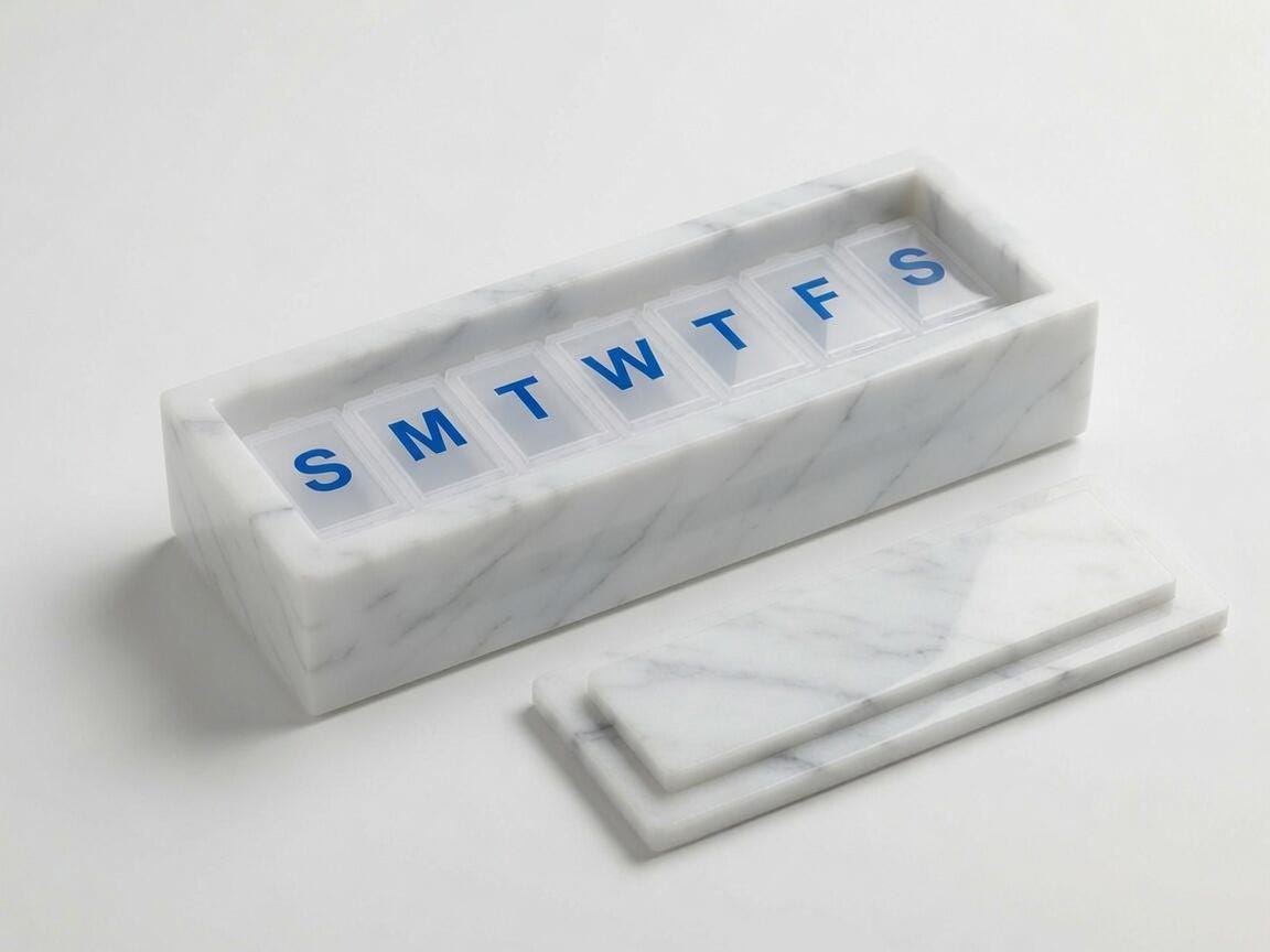 Glacier White marble pill shorter box 7"×2 1/4" height 2 3/8" with weakly pill organizer FREE SHIPPING