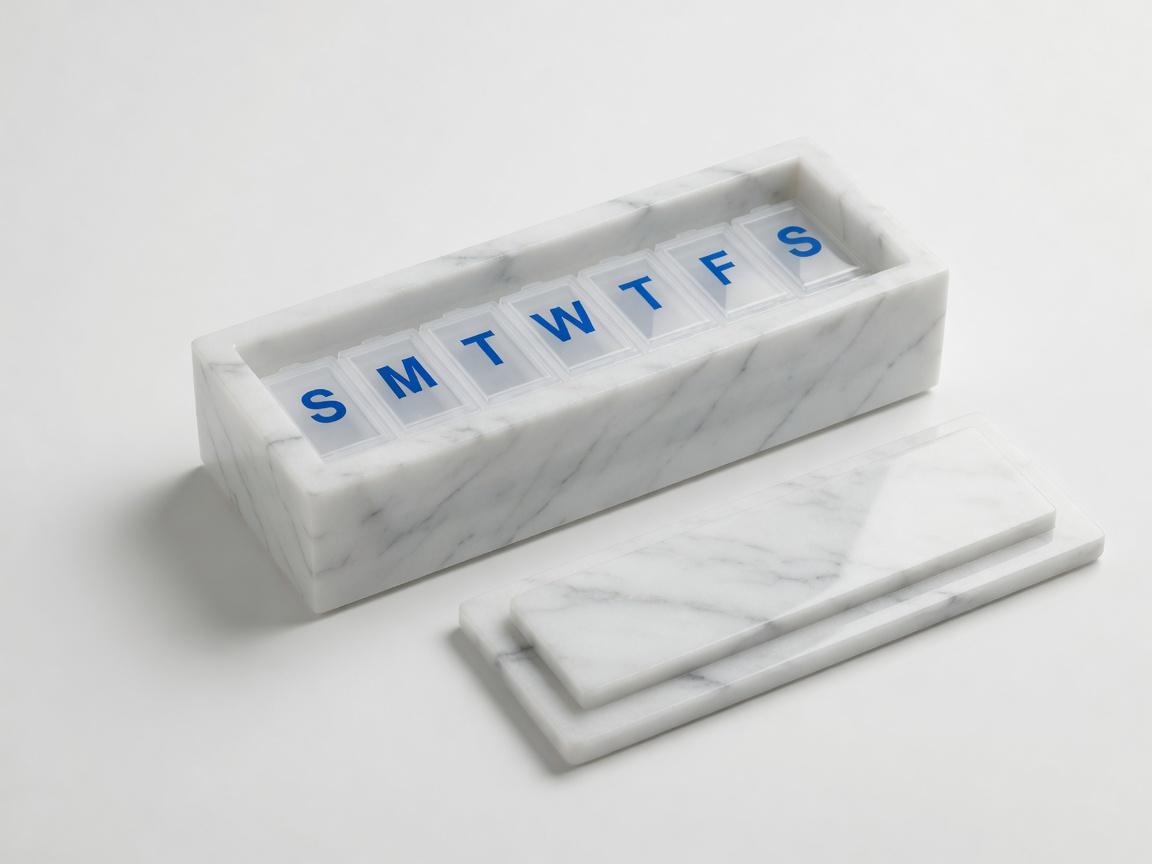 Glacier White marble pill shorter box 7"×2 1/4" height 2 3/8" with weakly pill organizer FREE SHIPPING