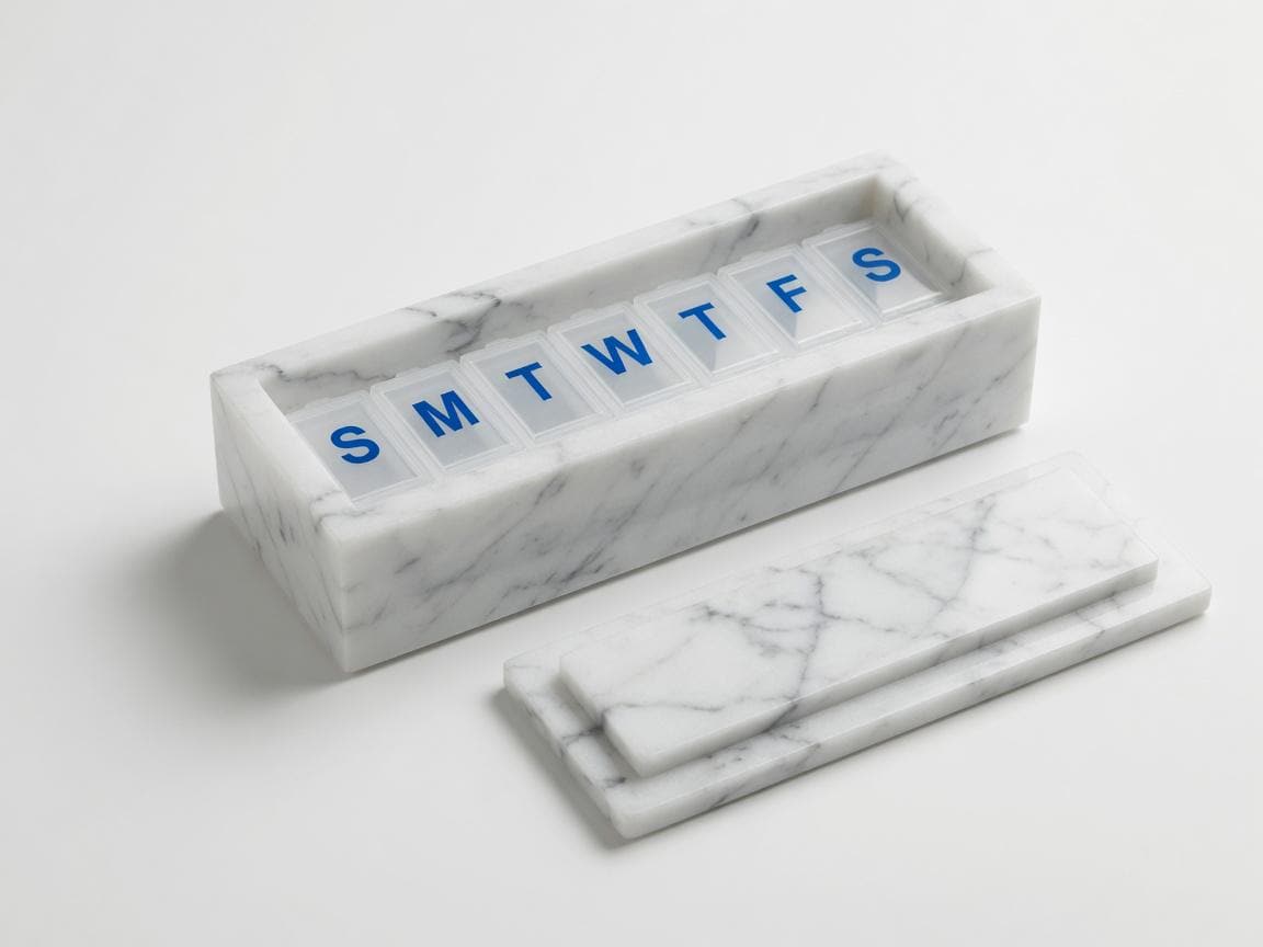 Glacier White marble pill shorter box 7"×2 1/4" height 2 3/8" with weakly pill organizer FREE SHIPPING