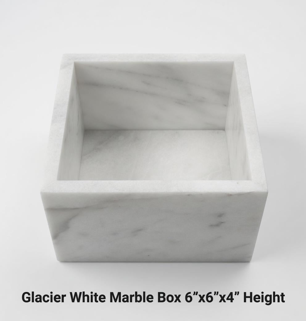 Handmade Glacier White Marble Box: Elegant Desk & Kitchen Storage(6X6X4)