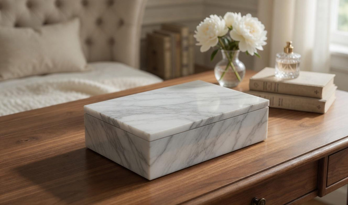 Marble Jewelry Box Ocean Silver Marble 9 1/4" × 5 3/4" height 3 1/2" Free Shipping Includes 2 for storage trays