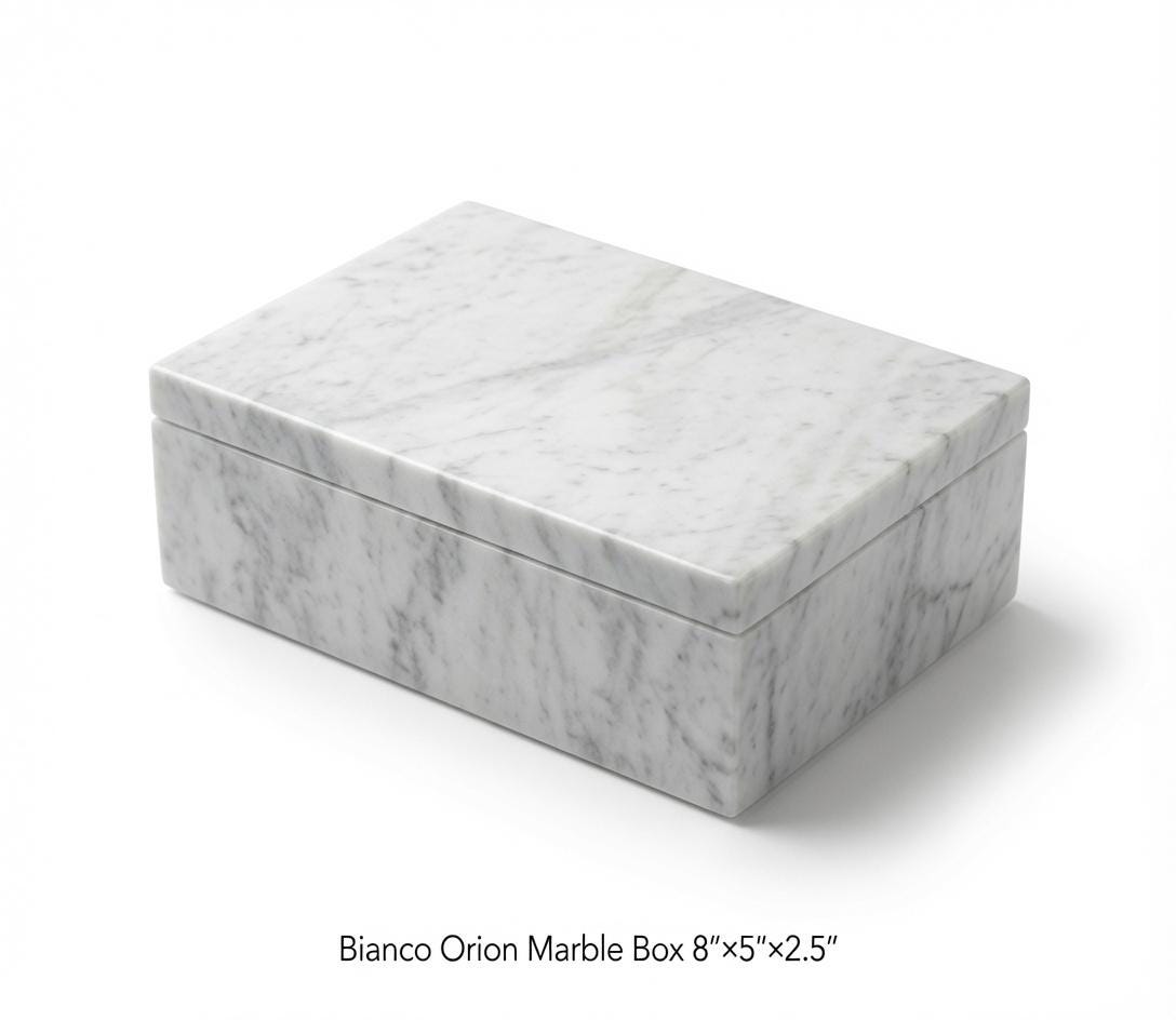 Handmade Bianco Orion Marble Box 8"×5" height 2 1/2" Am elegance unrivaled for your precious items Free Shipping