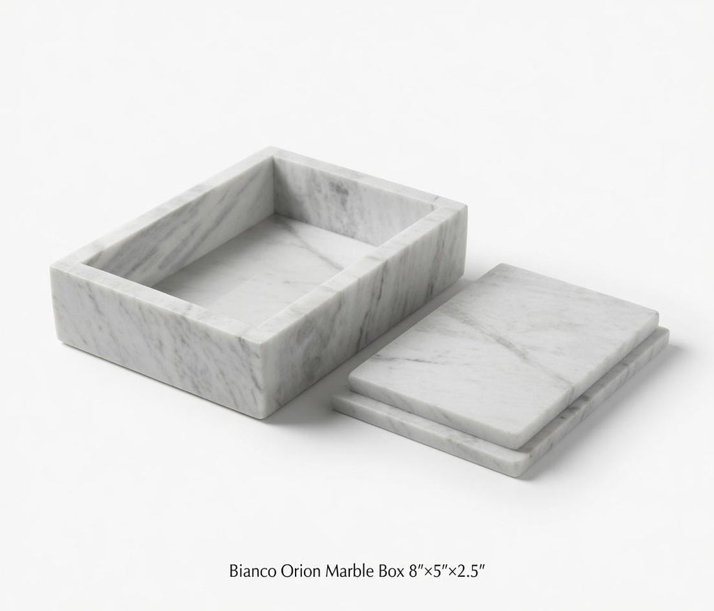Handmade Bianco Orion Marble Box 8"×5" height 2 1/2" Am elegance unrivaled for your precious items Free Shipping