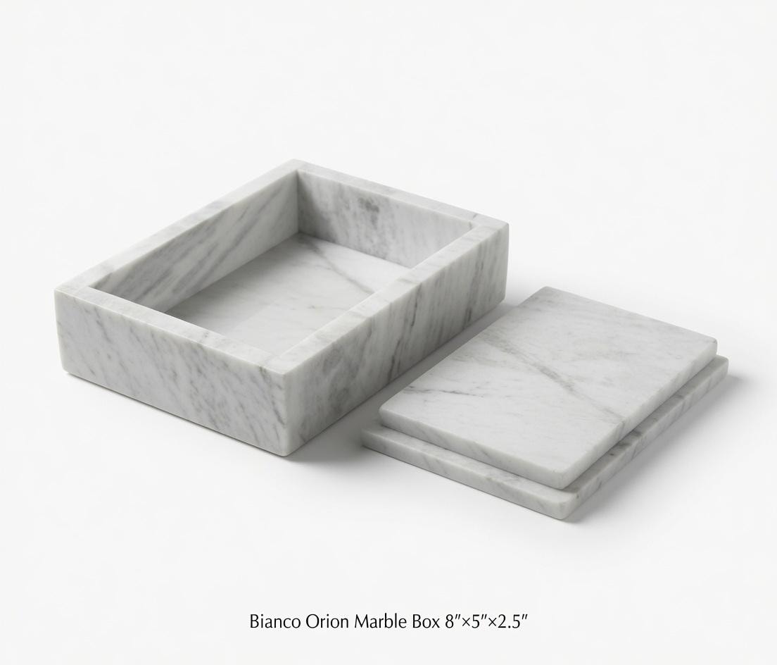 Handmade Bianco Orion Marble Box 8"×5" height 2 1/2" Am elegance unrivaled for your precious items Free Shipping