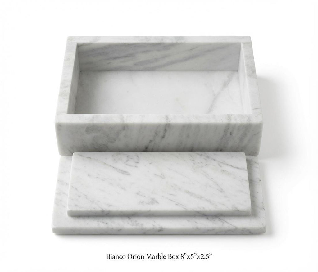 Handmade Bianco Orion Marble Box 8"×5" height 2 1/2" Am elegance unrivaled for your precious items Free Shipping