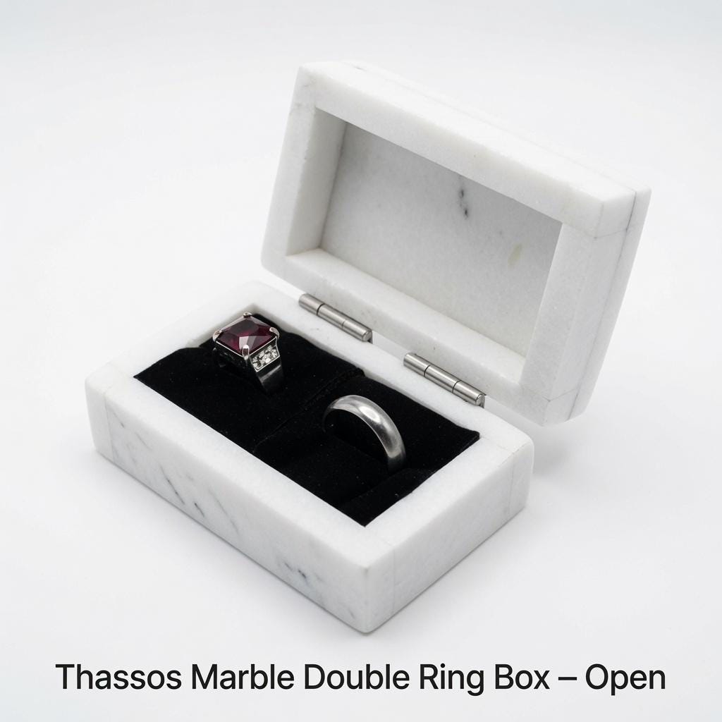 Thassos Marble Double Ring Box a beautiful box perfect for a proposal or display a perfect keepsake that will be treasure forever