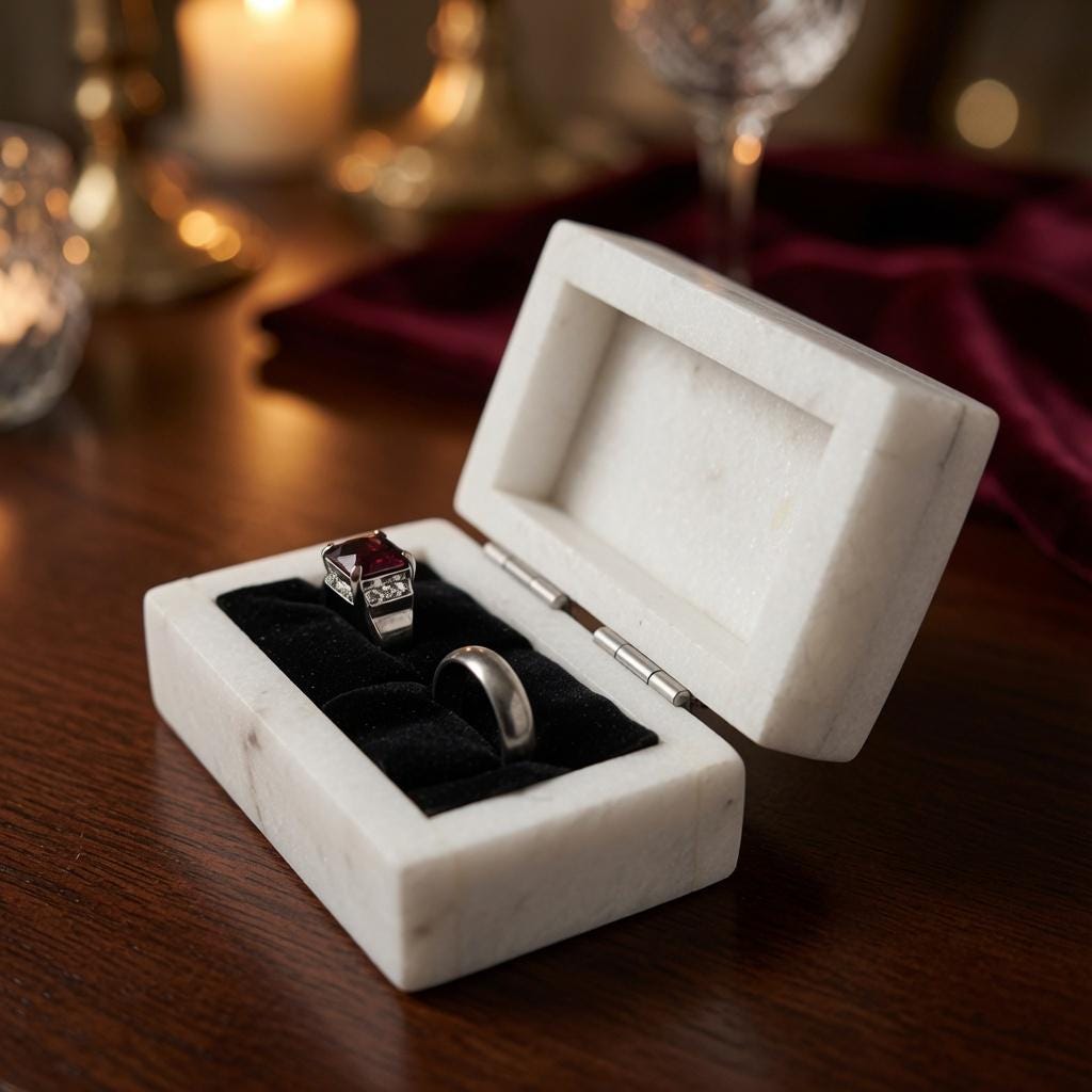 Thassos Marble Double Ring Box a beautiful box perfect for a proposal or display a perfect keepsake that will be treasure forever