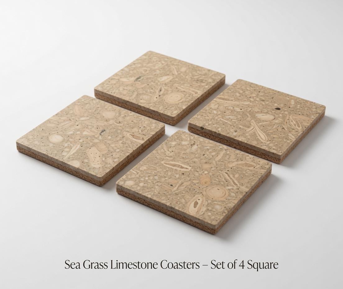 Sea Grass Limestone Coasters olive green, brown, and grey tones Handmade Beautiful set of 4 coasters round, square, or mix and match