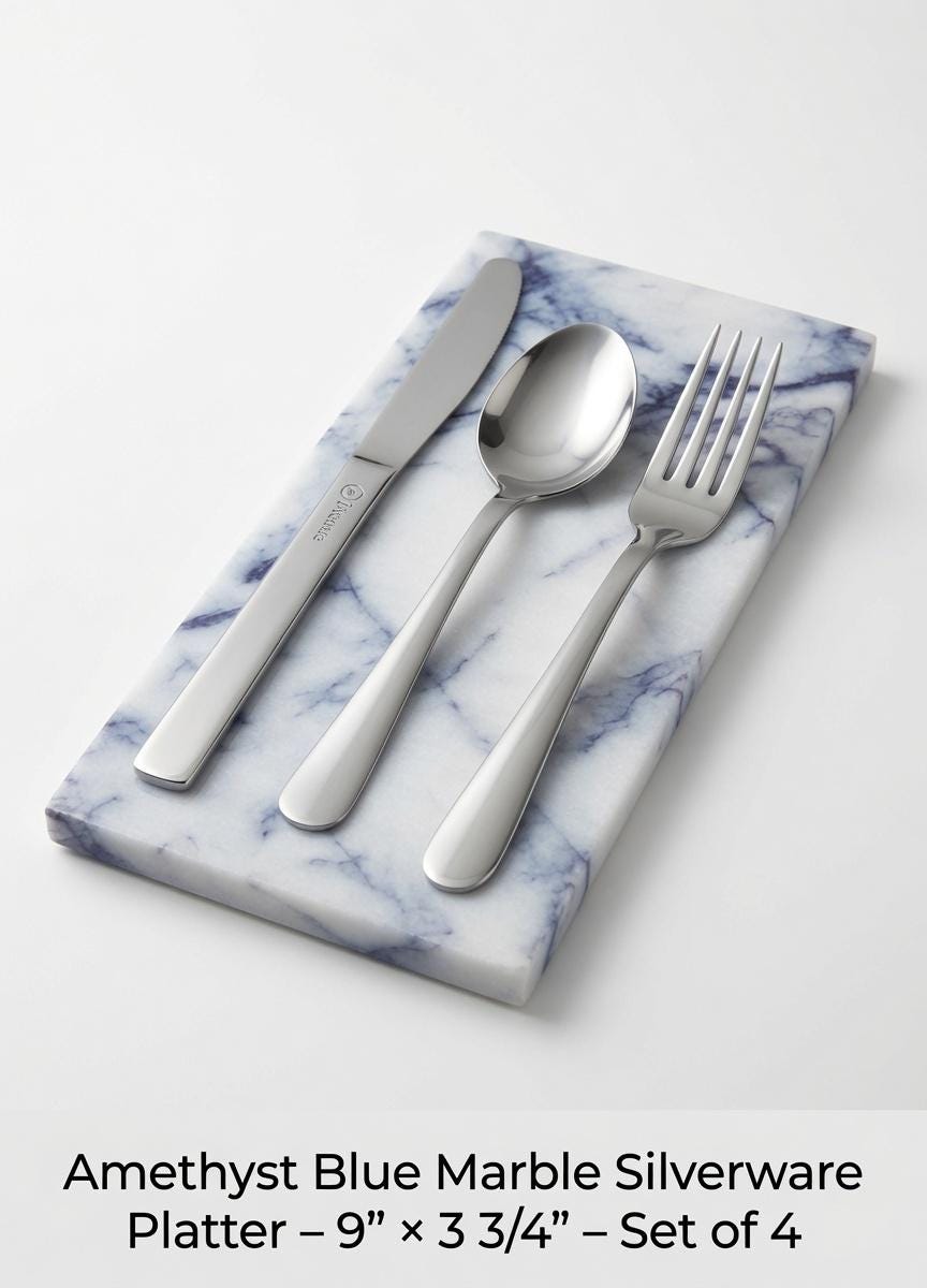 Amethyst Blue Marble Silverware Platter 9" 3 3/4" (set of 4)  for your Silverware and elegant dinner service beautiful pieces