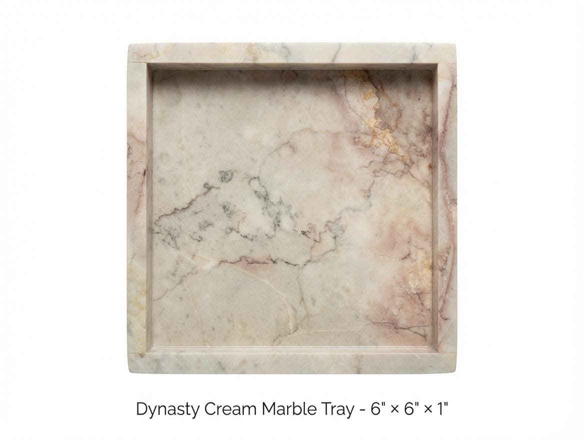Dynasty Cream Marble Tray in your choice of sizes up to 6"×6" , perfect for your nightstand, bathroom, or table decor beautiful decor.