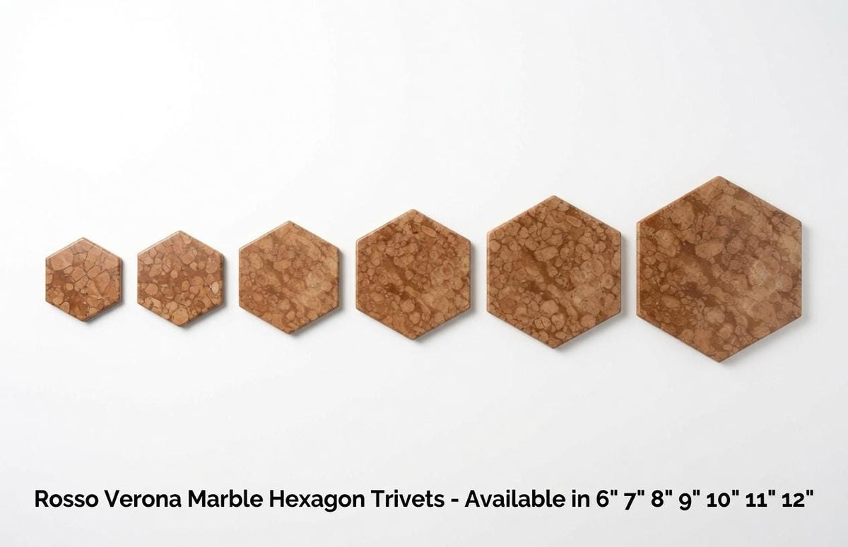 Rosso Verona Marble Hexagons choice of size up to 12 inches Trivets / Tabletops / Decorative Marble Pieces in many sizes FREE SHIPPING