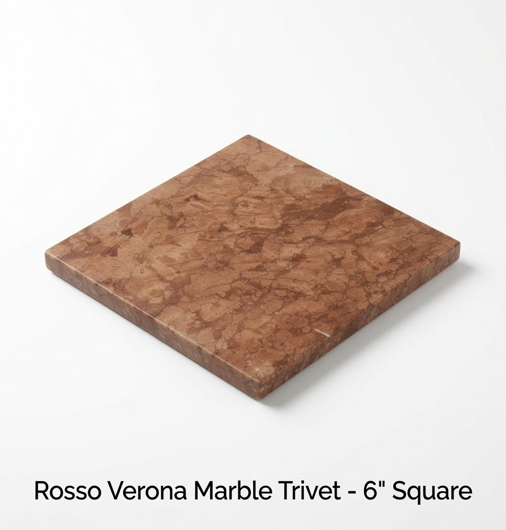 Rosso Verona Marble Square choice of sizes up to 12 inches Trivets / Tabletops / Decorative Marble Pieces in many sizes FREE SHIPPING